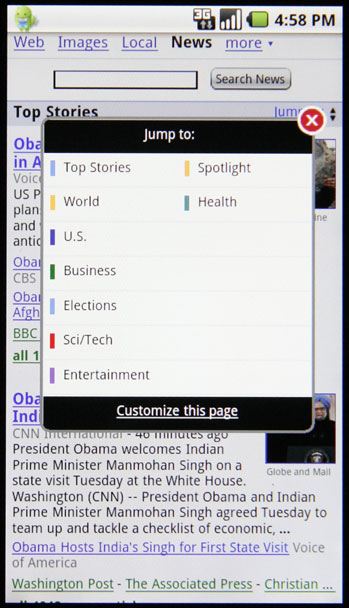 google_news_droid Google News on a Motorola DROID