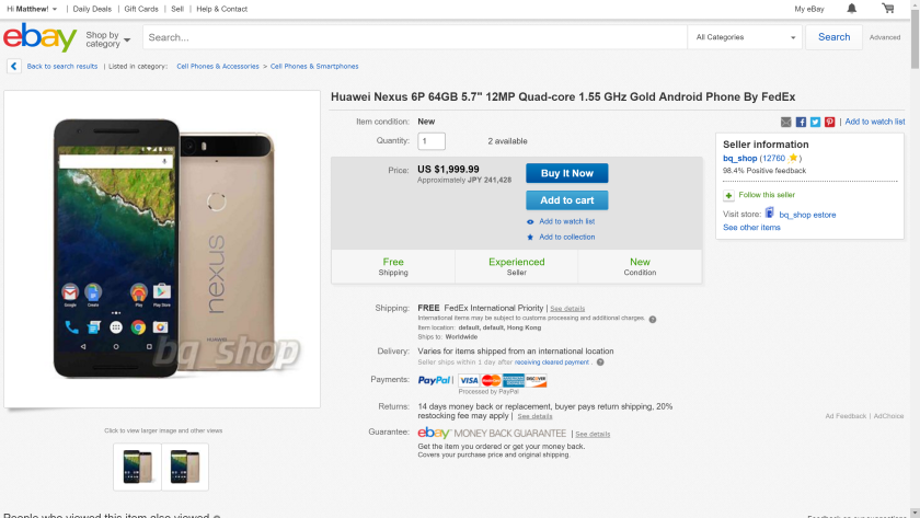eBay Nexus 6P Gold