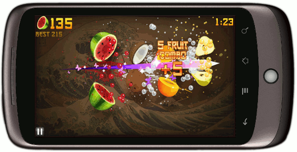 Nexus One with Fruit Ninja running