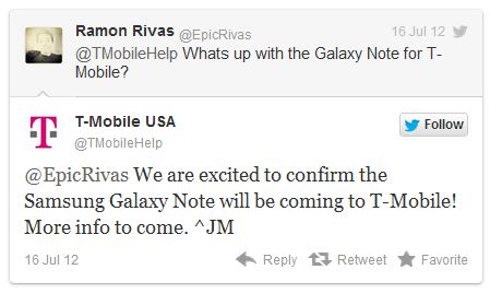 samsung galaxy note t-mobile tweet