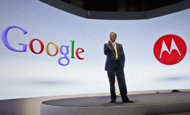 Eric Schmidt, Google's chairman, speaks during a press conference on Wednesday, Sept. 5, 2012 in New York, where Motorola introduced three new smartphones, the first since it became a a part of Google. (AP Photo/Bebeto Matthews)