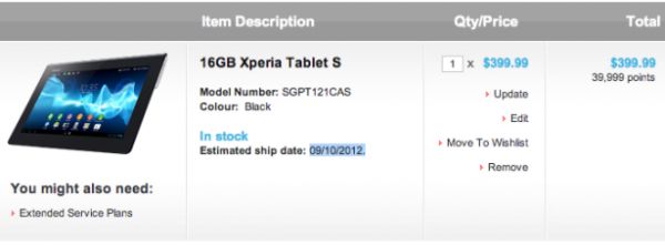 Xperia Tablet S Checkout Page
