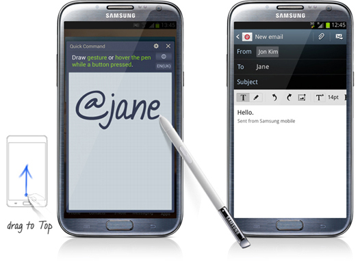 quick command galaxy note 2