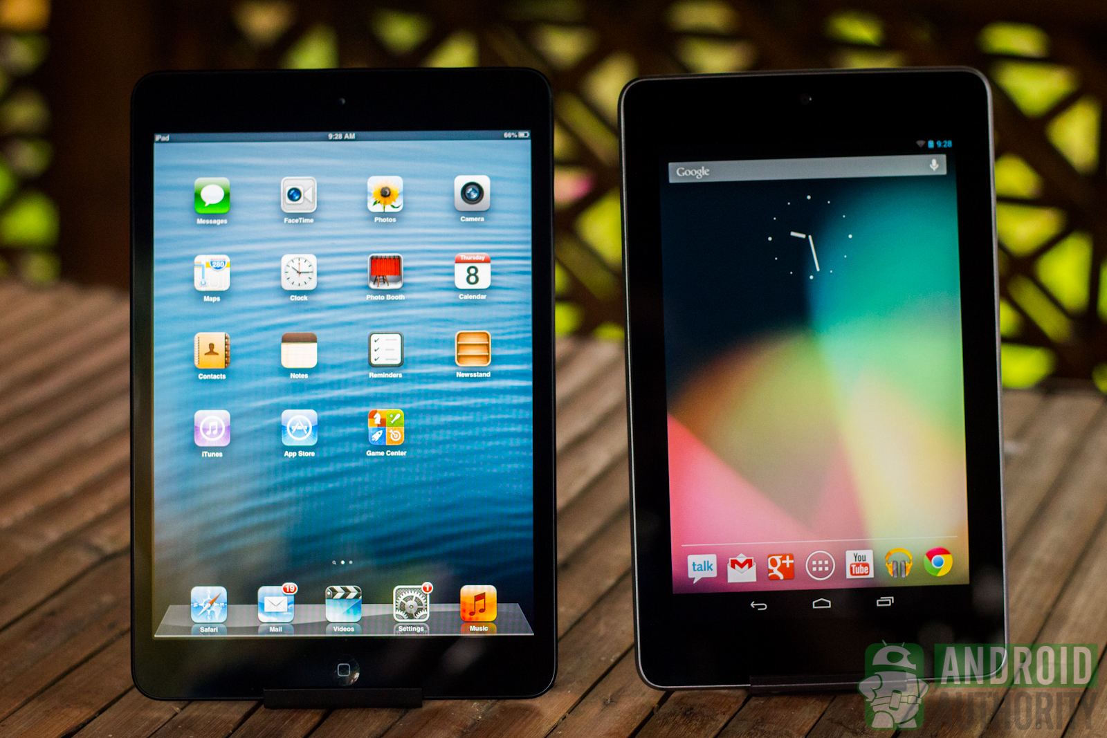 The iPad mini (left) has thin bezels, for a tablet.