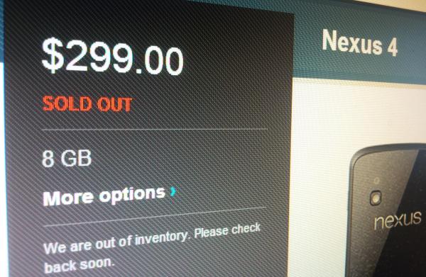 play store nexus 4 sold out