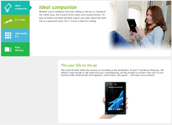 Acer Iconia B page