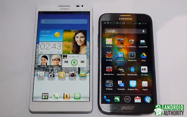 Ascend Mate vs Galaxy Note 2 side by side