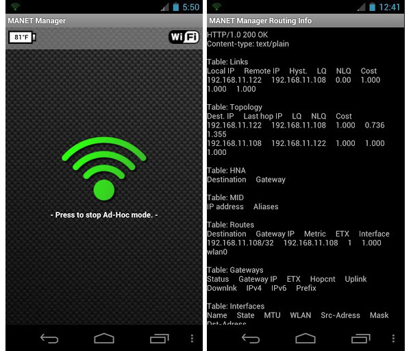 MANET Manager Android