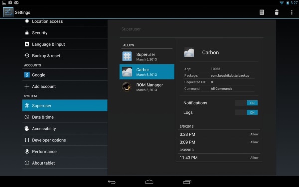 Clockworkmod Superuser Screenshot CyanogenMod