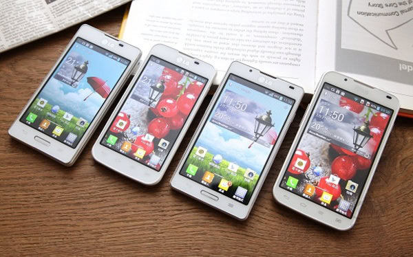 LG Optimus L5 II, Optimus Duet, Optimus L7 II, Optimus Duet+ (left to right)