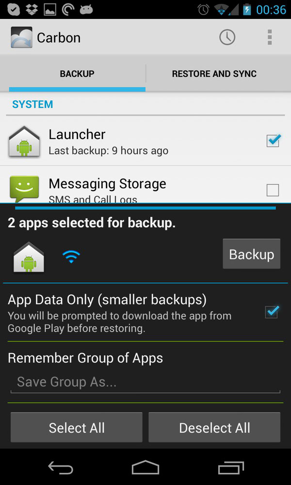 Advanced backup settings. 