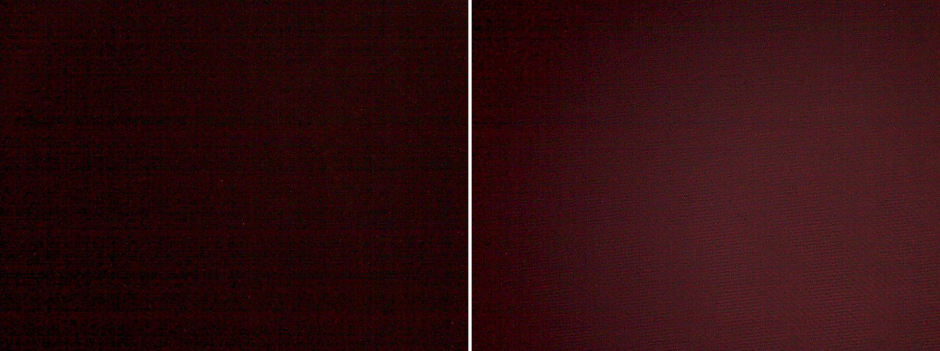 Magnified screen showing plain black (left -- Galaxy S4; right - HTC One)