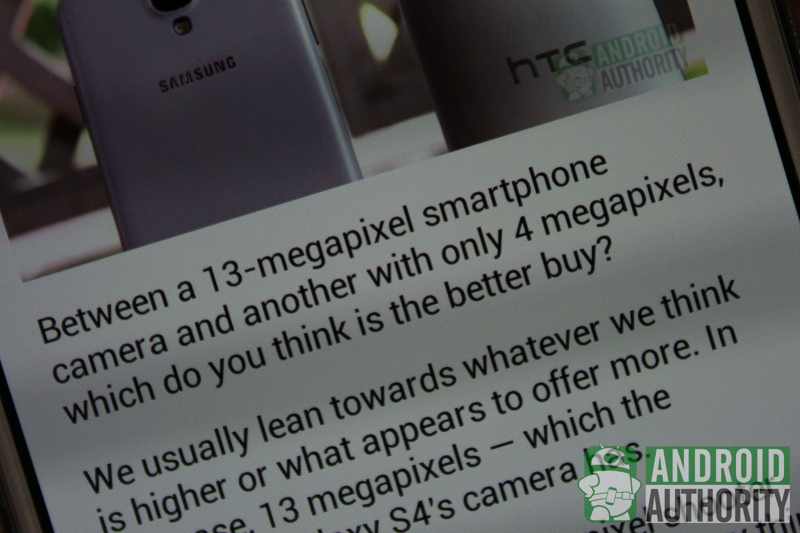 Closeup view of webpage text on HTC One stock browser