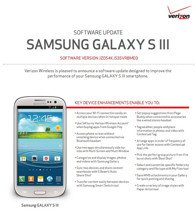 Verizon Galaxy S3 update