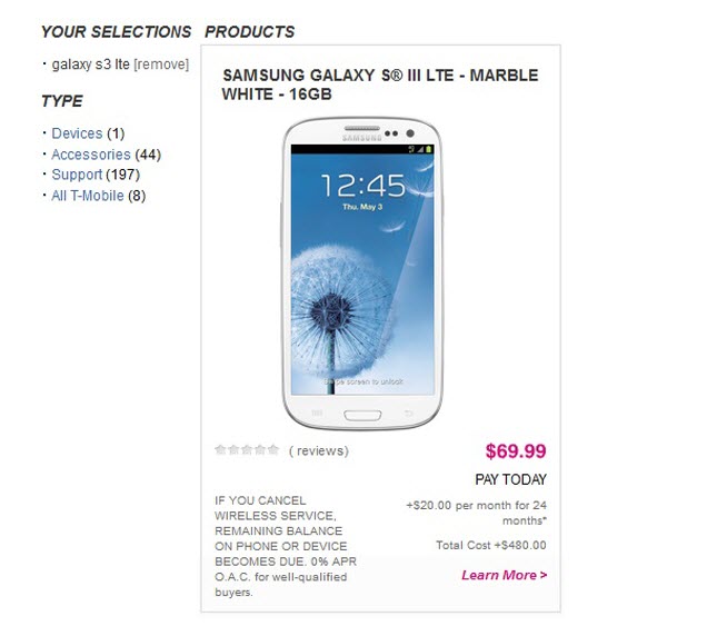 t-mobile Samsung galaxy s3 lte