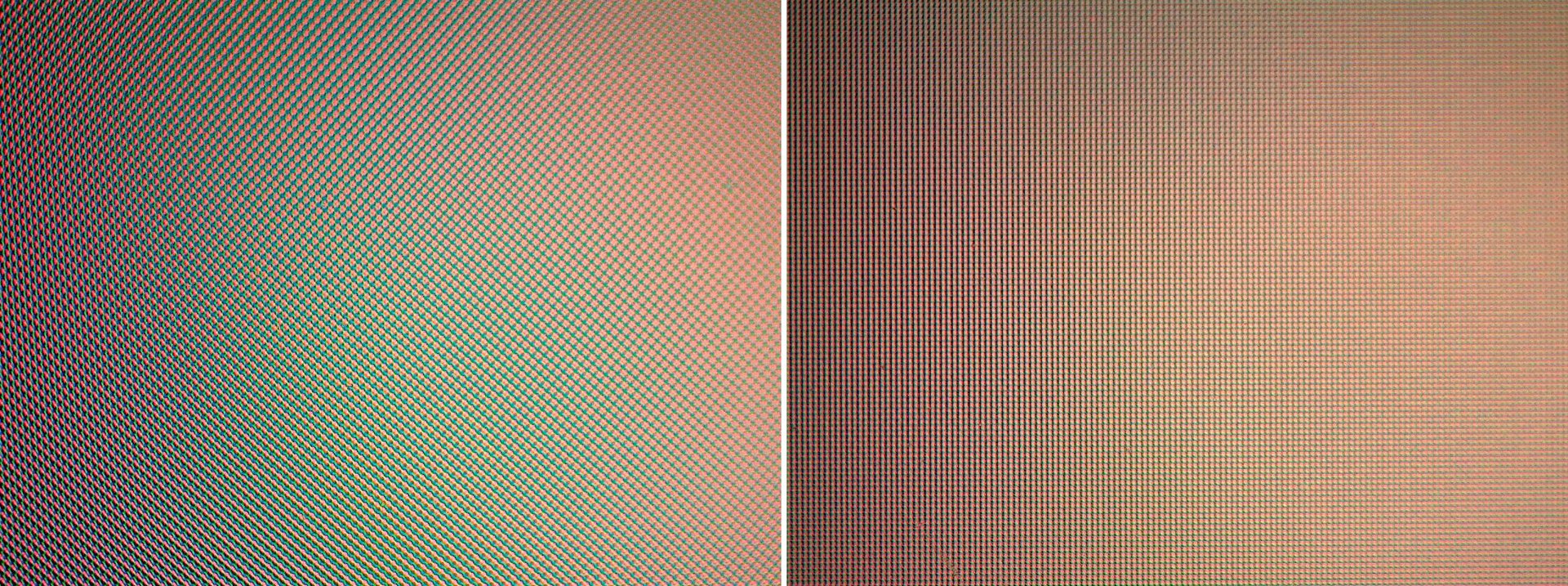 Magnified screen showing plain white (left -- Galaxy S4; right - HTC One)