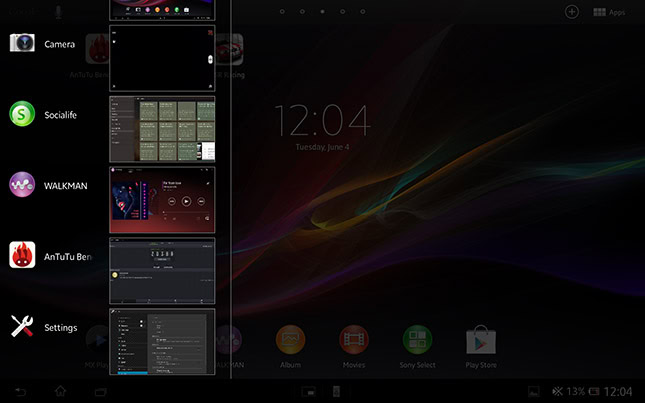 sony xperia tablet z aa recent apps
