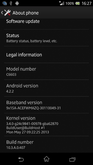 Xperia Z Android 4.2.2 Jelly Bean