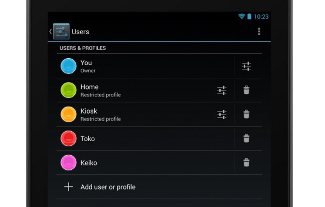 Android 4.3 restricted profiles screen