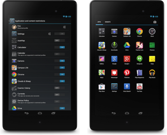 Android 4.3 restricted profiles