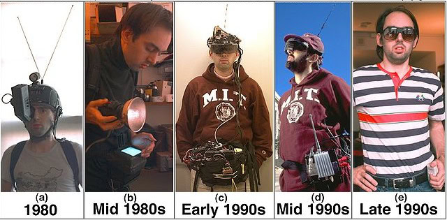 An evolution of Steve Mann's wearable devices since the 1980s