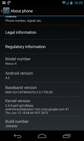 Nexus 4 running Android 4.3