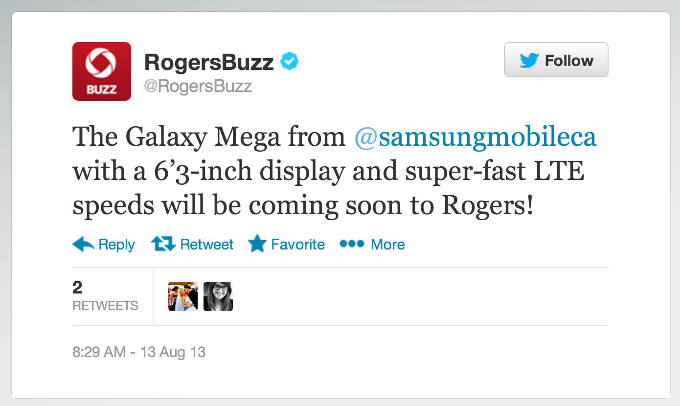 Galaxy Mega Rogers release date 2013