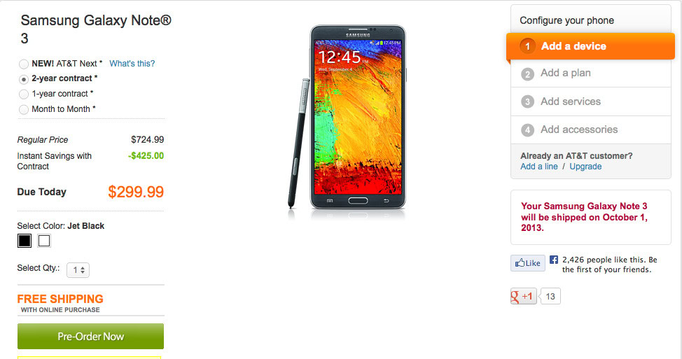 ATT Galaxy Note 3 Release Date