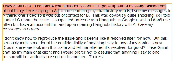 Chat messages_hangouts being routed to other contacts. - Google Groups 35 000864