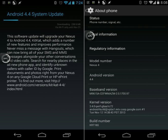 nexus 4 android 4.4 kitkat update