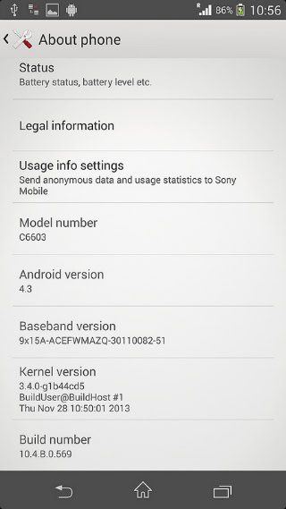 Xperia Z Android 4.3 Jelly Bean