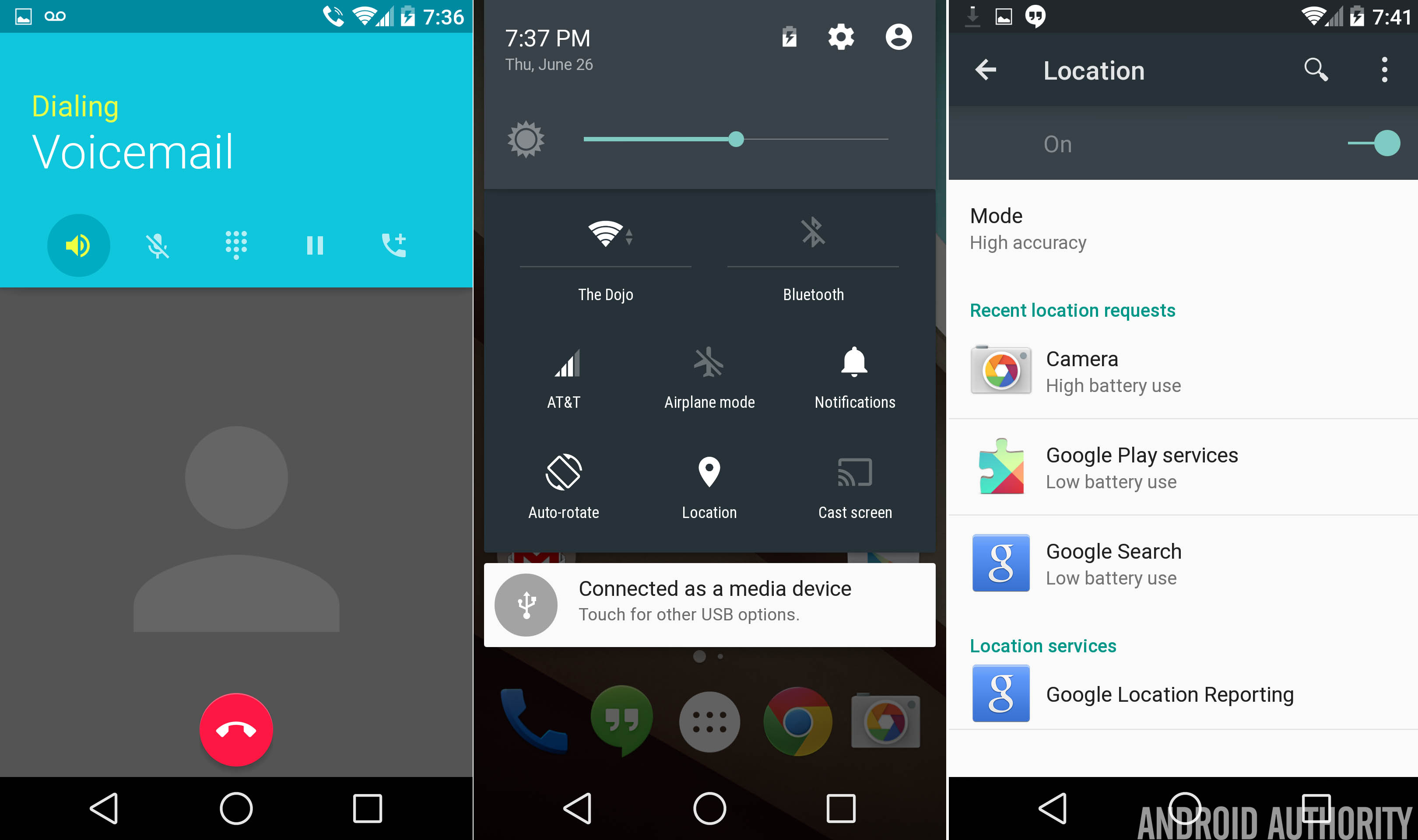 Android L dialer dropdown notification location settings