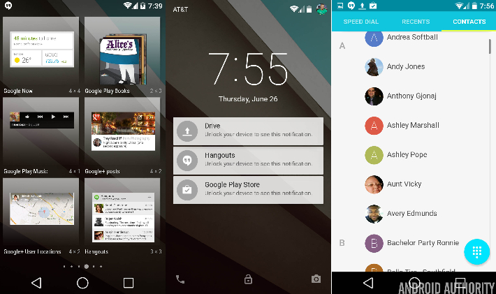 Android L lockscreen contacts multitasking cards