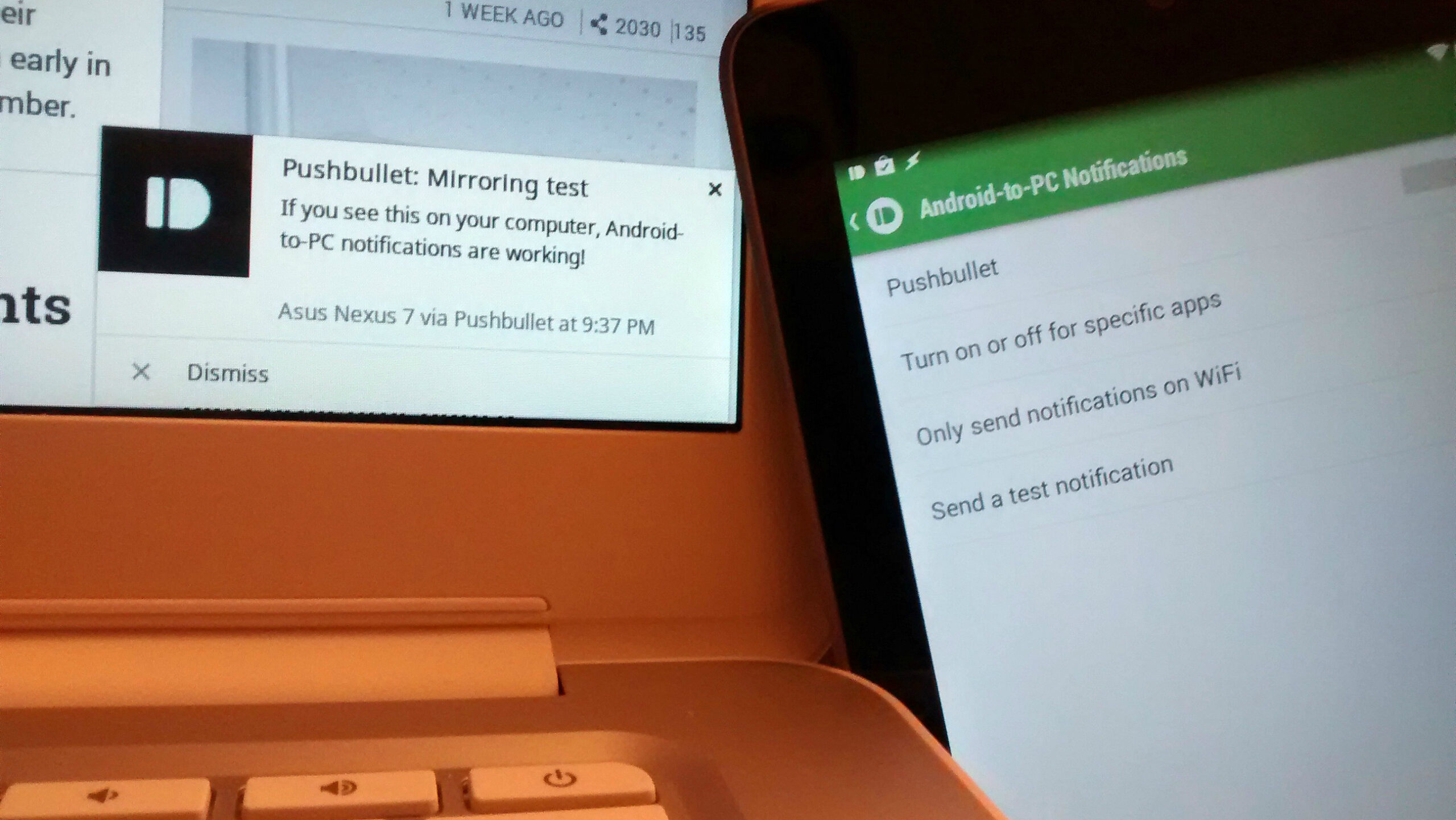 Pushbullet Test Notification Nexus 7 Chromebook