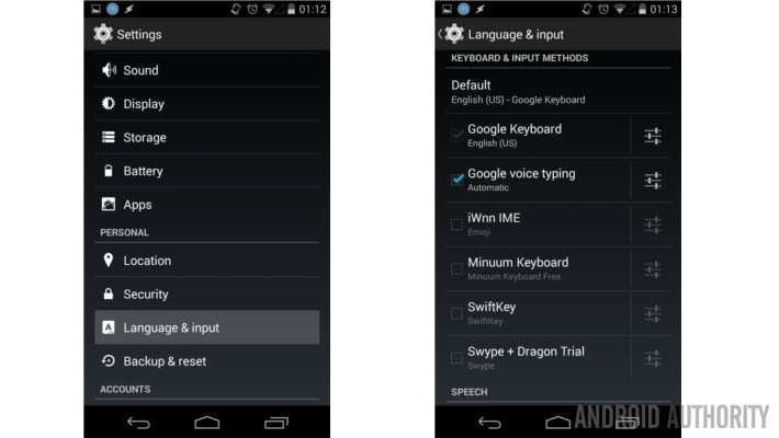 Android Settings Language and Input