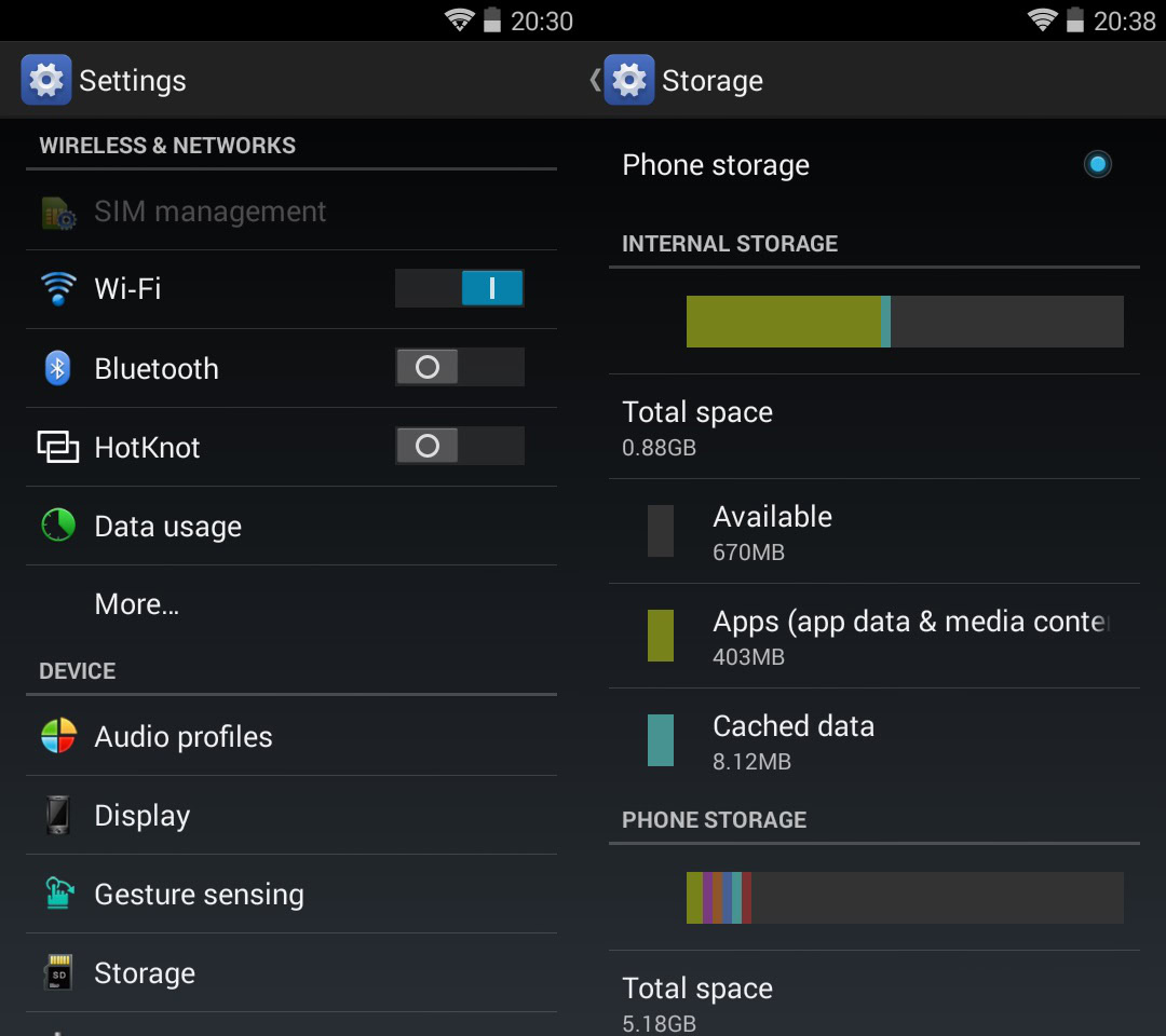Zopo-ZP320-settings-and-storage