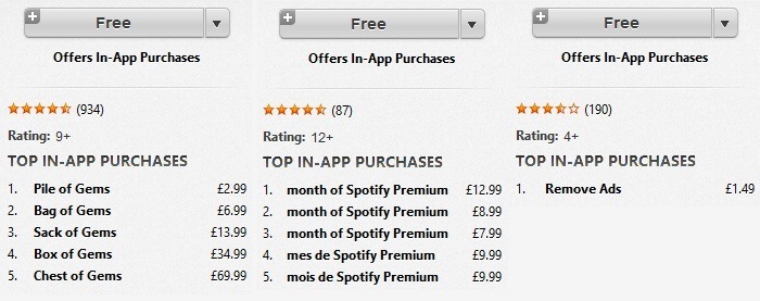 Apple's iTune in-app purchase listing.