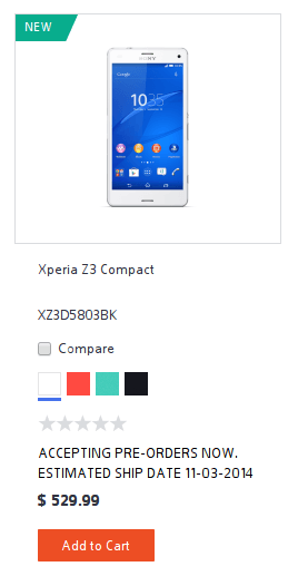 Sony Xperia Z3 Compact Shipping date