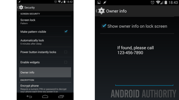 Android Security Lost device Owner Info