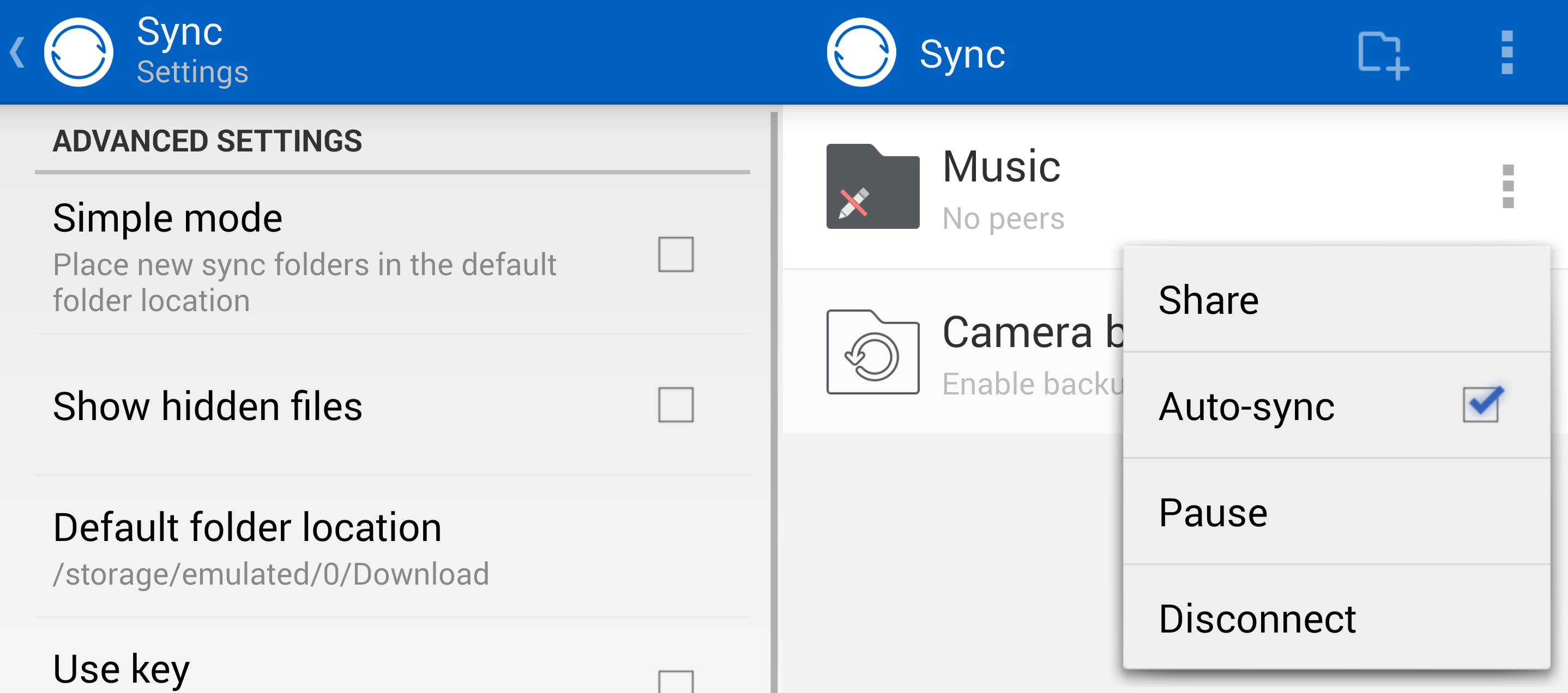 BitTorrent Sync settings