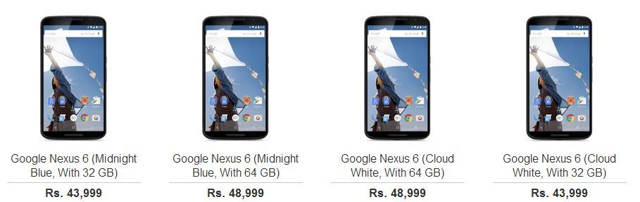 Nexus 6 flipkart prices