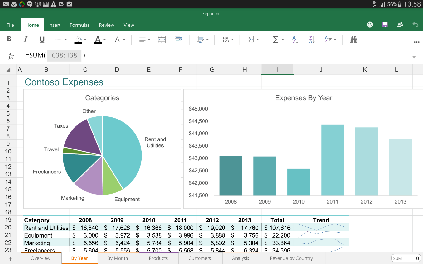 Office Excel for Android tablets