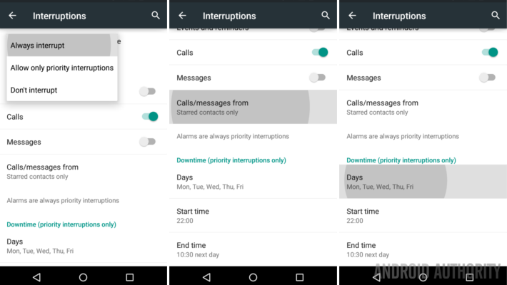 Android Lollipop Interruptions settings