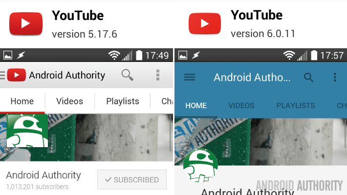 YouTube v6 Material Design Update Channel