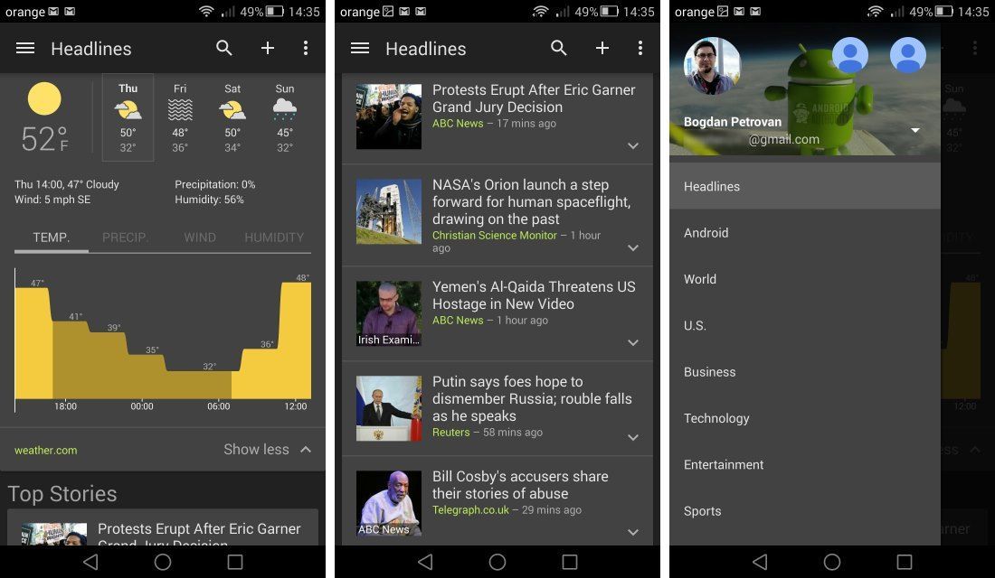 google news and weather Android apps