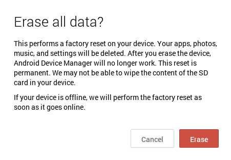 Android Device Manager Erase
