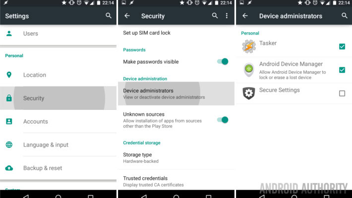 Android Device Manager Settings