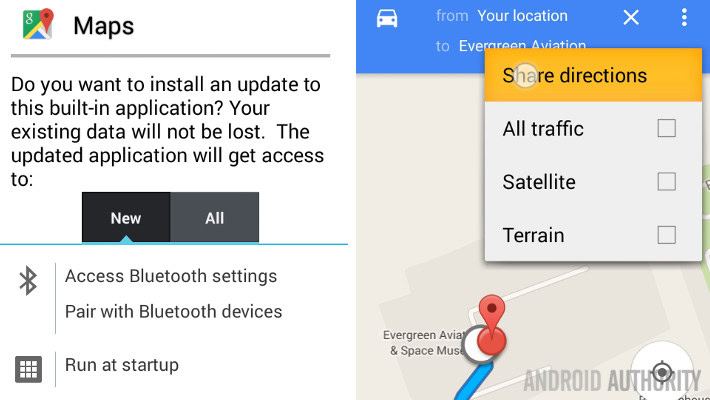 Google Maps 9 3 share directions permissions
