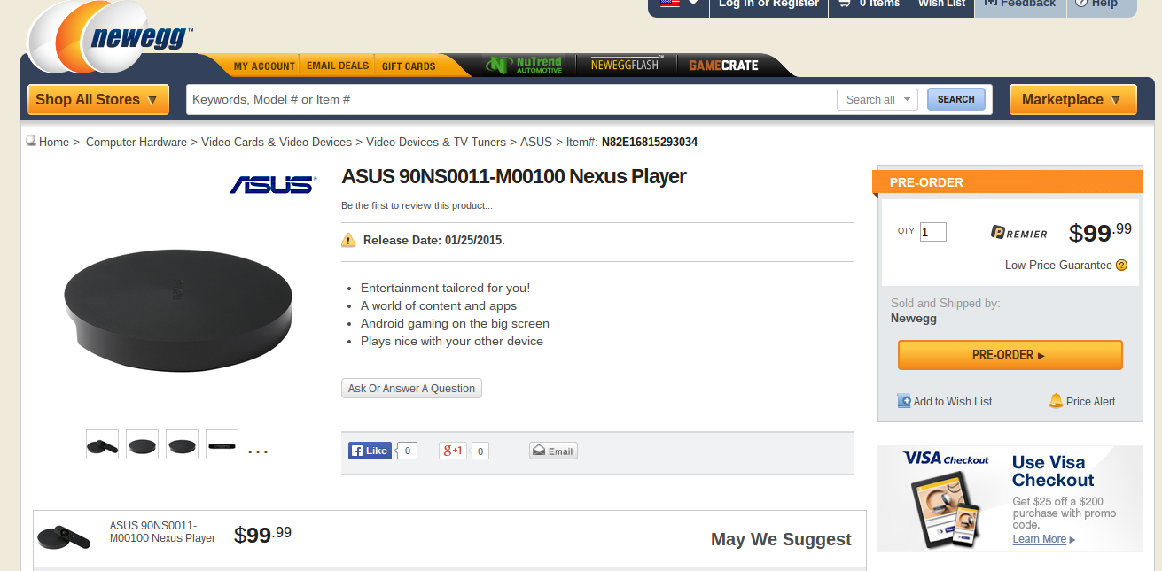 Nexus Player PreOrder Newegg