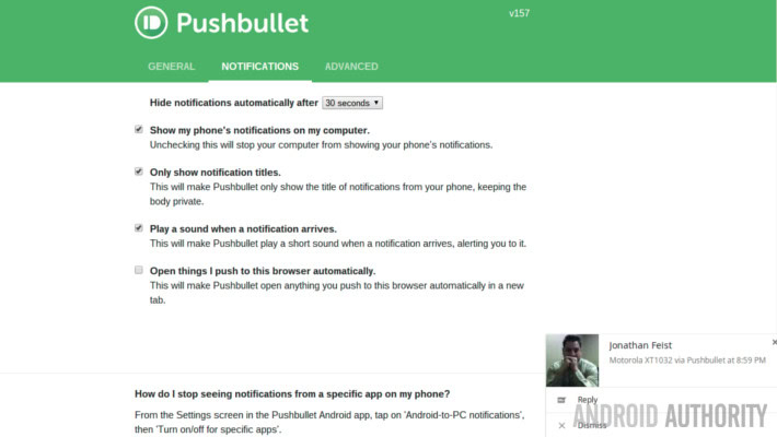 Pushbullet Web Notification Settings